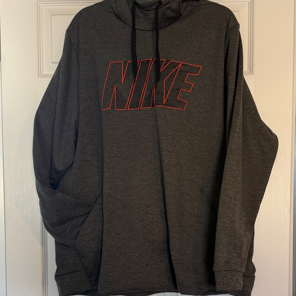Nike Dark Gray Pullover Hoodie with Red Outline Logo